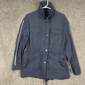 ATM Jacket Womens Medium? Blue Cotton Twill Field Full Zip Pockets Elastic Waist